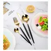 Dinnerware Sets 4Pcs Set Stainless Steel Black Gold Knives Forks Spoons Cutlery Kitchen Complete Tableware Flatware Wholesale