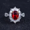 Anéis de casamento 925 Jóias vintage de prata Oval Red de zircão cúbico Anel aberto para mulheres noivado de noiva Luxo de Luxo Full Paving Stone