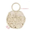 Evening Bags 63HC Basket Bag Fashion Round Clutch With Top-handle Hollow Straw Woven Rattan Tote Po Props Summer Vacation