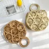 Evening Bags 63HC Basket Bag Fashion Round Clutch With Top-handle Hollow Straw Woven Rattan Tote Po Props Summer Vacation