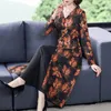 Casual jurken etnische stijl herfstjurk vrouwen elegant plus maat lange mouw mode retro blad print gesplitste vrouwelijke vestidos gewaden m1039