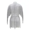 Feestjurken Witte bodycon Tassel Fringe Mini Jurk Club Wear vrouwelijke gewaden emo esthetisch elegant 2023 dames kanten borduurwerk