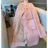 Damskie garnitury Blazery jesienne ubrania ciężkie aksamitne różowe płaszcz blezerowy Kobiety modne szwy szczytowe topy vintage biuro odzież wierzchnia