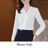 Dames blouses mode dames shirts shirts shirts dames 2-delige rok met lange mouwen en topsets witte v-neck