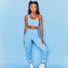 Ensembles actifs une épaule vêtements de sport pour femmes ensemble de Yoga gilet court Leggings survêtement femmes Fitness chemise 2 pièces tenues de Sport décontractées