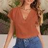 Women's Polos Summer Women T Shirt Plus Size Solid Color V Neck Short Sleeve T-Shirt Loose Basic Top Shirts Pullove V-Neck Tops