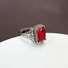 Lover's Ring European and American Style Women and Men Geometry Ruby Zirkon Diamond Sweet Red Crystal Wedding Ring Party Sieraden Valentijnsdag Gift verstelbaar