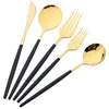 Dinnerware Sets 20Pcs Black Gold Set Stainless Steel Silverware Knife Fork Dessert Spoons Cutlery Flatware Western Kitchen Tableware