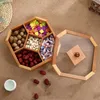 Kussen houten gedroogde fruitdoos met deksel multi -compartimenten snack opslagcontainer sectionele lade voor snoep droog fruit noten