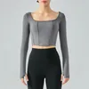 Aktiva skjortor Nclagen Yoga Crop Top Women Långärmad gym T-shirt Fitness Running Workout Breattable Outfits Naked-Feel Sexig blus