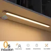 Luci notturne Sensore di movimento a 3 colori Luce per armadio Armadio a LED wireless Lampada di illuminazione per armadio da cucina ricaricabile tramite USB