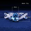 Cluster Rings Luxury Big Silver 925 Original med blå färger CZ Zircon Stone For Women Fashion Wedding Engagement Gifts Cluster Brit22