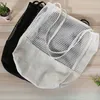 Evening Bags Trendy Women Eco Friendly Cotton Canvas Beach Bag Black Mesh Shopper Tote Ladies Summer Net Shoulder