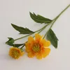 装飾的な花人工緑の植物3ヘッドブルーポット菊