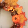 Decorative Flowers Autumn Theme Door Wreath Artificial Pumpkin Berries Pine Cone Maple Manmade Garland Cloth Rattan Material Home Decoration