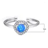 Anneaux de mariage Boho femme blanc bleu opale de feu bague couleur argent CZ pierre réglable promesse fiançailles pour les femmes