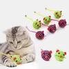 Kat Speelgoed 1PCs 4cm Bal Speelgoed Mooie Cartoon Streep Nylon Touw Ronde Muis Lange Staart Bel Hond bijten Spelen Chasing