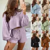 Gymkläder Fashion Women's O-hals Casual Sport Suit Lång ärm Loose Crop Top DrawString Kort fast färg Övning Set Tracksuit#G4