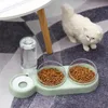 Cat Bowls matare Två-i-en Dog Bowl Food Drinker med automatisk pip Anti-Dumping Feeder Plastic Feeding Pet Accessories