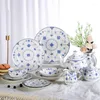 Plates High-quality Blue Tanggrass Underglaze Ceramic Tableware Steak Flat Plate