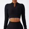 Active Shirts Cuties Gym Athletic Wear Standing Collar Zipper Long Sleeve Tops For Women Yoga Clothes Fitness Workout Shirt Crop Top