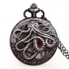 Taschenuhren Vintage Steampunk Hollow Octopus Quarzuhr mit Kette Schwarz/Bronze Halskette Anhänger Fob für Kinder Männer Frauen Geschenk