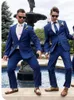 Men's Suits & Blazers Business Blue 2 Piece Wedding Tuexdos Formal Prom Suit Party Blazer (Jacket Pants) Chic Streetwear Custom Made Single