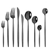 Conjuntos de talheres durtens 6pcs preto utensílios de jantar preto faca garfo de frutas longa maçaneta mexendo colher de talheres de aço inoxidável cozinha de festas