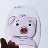 Weingläser, Geschenkbecher, süßes Netz, rotes Schweinchen, Schweinchen, doppeltes Verbrühungsschutzglas, doppelschichtiges, hitzebeständiges Glas mit hohem Borosilikatgehalt