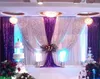 Party Decoratie 3x6m Ice Silk Wedding achtergrond draperen met swags goud en groene achtergrondgordijn voor evenement