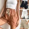 Kvinnors shorts enkla trendiga fickor Deep Crotch Summer Pants Sport Lady Kort snyggt för arbete