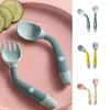 Ensembles de vaisselle 2 pièces pliable doux fourchette cuillère Silicone pour bébé ustensiles ensemble enfant en bas âge apprendre formation manger nourrisson enfants