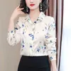 Femmes Blouses Chemises Soie Femmes À Manches Longues Chemise Satin Impression Blouse Floral Top Mode Vêtements Femme 2023 OL Bouton Up Hora22