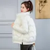 Parkas feminina gole de colarinho inverno curto curto e casual espesso de algodão acolchoado casaco feminino lustroso colhido jaqueta bobo