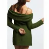 Vestidos casuais ano Mini mulheres de outono Vestir designer de moda verde para senhoras Slash pescoço elegante simples tricotar roupas sexy