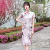 Ethnische Kleidung Chinesischer traditioneller Cheongsam Mittellanger, mädchenhafter Retro-Schlankes, verbessertes Kleid Jugendmode Stehkragen Halbarm Tang