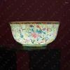 Bols Peinture dorée Pastel roulant porcelaine émail couleur cloche dorée bol de riz ménage simple pied haut Anti-brûlure cour chinoise