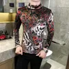 Men's T Shirts Autumn Red Leopard Print T-Shirts For Men Clothing Long Sleeve Turtleneck Pullovers Slim Fit Casual Tee Shirt Homme 3XL-M