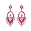 Brincos Dangle Drop Flower Crystal Drop para mulheres Elegantes Etnicos Exagerados Big Fashion Jewelry Wedding Girl