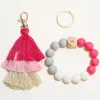 Keychains Colorful Silicone Beads Keychain For Women Multilayer Tassel Bracelet Keyring Jewelry Accessories