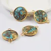 Colares pendentes Borosa 5pcs Moda Gold Redonda Round Copper Turquoise Conector Facetado para Jóias de Colares Madeiras G2009