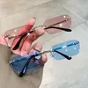 Sunglasses Rimless Colorful Rectangle Personalized Hip-hop Male Female Eyewear Trendy Fashion Brand Designer UV400 Shades