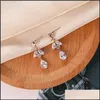 Stud Cubic Zircon Water Drop Dangle Earrings Leaf Designer Sier/Gold Color Wedding Bridal Jewelry For Brides Girls Delivery Dh3Ou