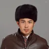 Boinas de neve leifeng chapéus para quinquagenariano russo homens genuínos importar peles Mink Bomber Hat Winter with Solid Crown Cap