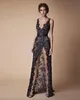 Black en dentelle perle fendue Prom Prom Robes modestes mode V-Neck Sexy Sexy Full Longue Berta Evening Occasion Robe