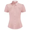 Women's Blouses BP Women's Shirt Solid Dress Defined Waist Short Summer Sleeve Slim Fit Button Down Casual Placket Curved Hem Tops