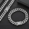 Bracciale da uomo a maglie cubane in acciaio inossidabile tono oro 18 carati, catena a maglie cubane con diamanti, chiusura, larghezza 6 mm, 8 mm, 10 mm le2929