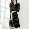 Casual jurken herfst mode dames kleden 2023 groot formaat lange mouw dames hong kong stijl all-match check vestidos nbh419