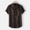 Men's Polos SAGACE Black Shirt Mens Fashion Stand Collar Strip Print Slim Short Sleeve Top Shirts Man Summer Clothing Vacation