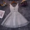 Junior Bridesmaid Dresses V Neck Tulle Lace Short Homecoming Dresses Maid Of Honor Dresses Vestido de Festa With Lace Up CPS341